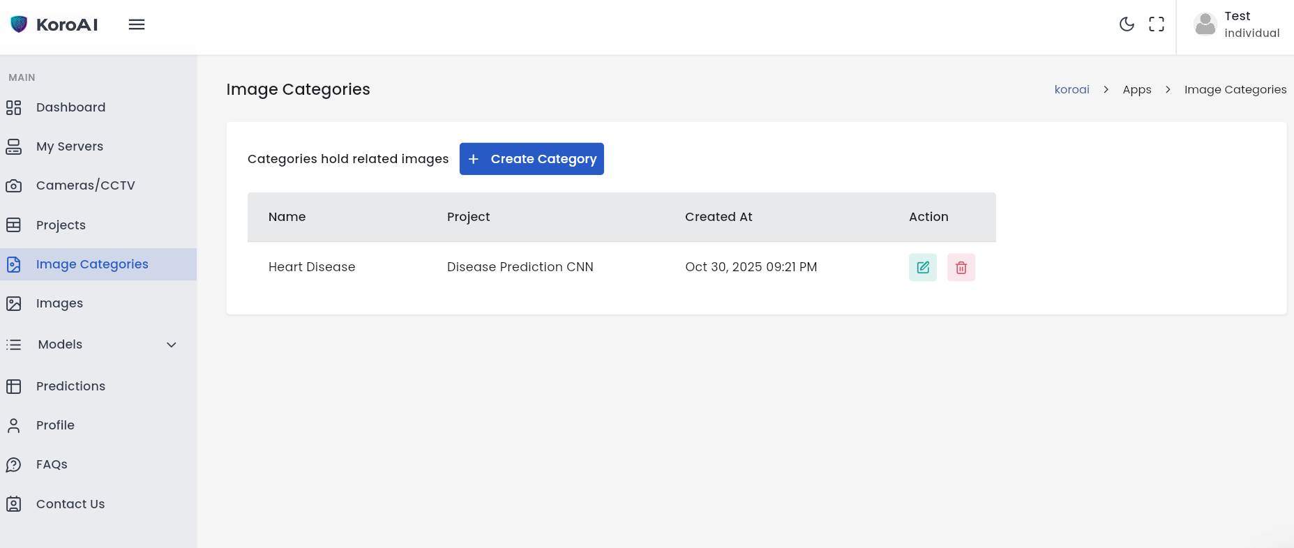 Image Categories overview screenshot